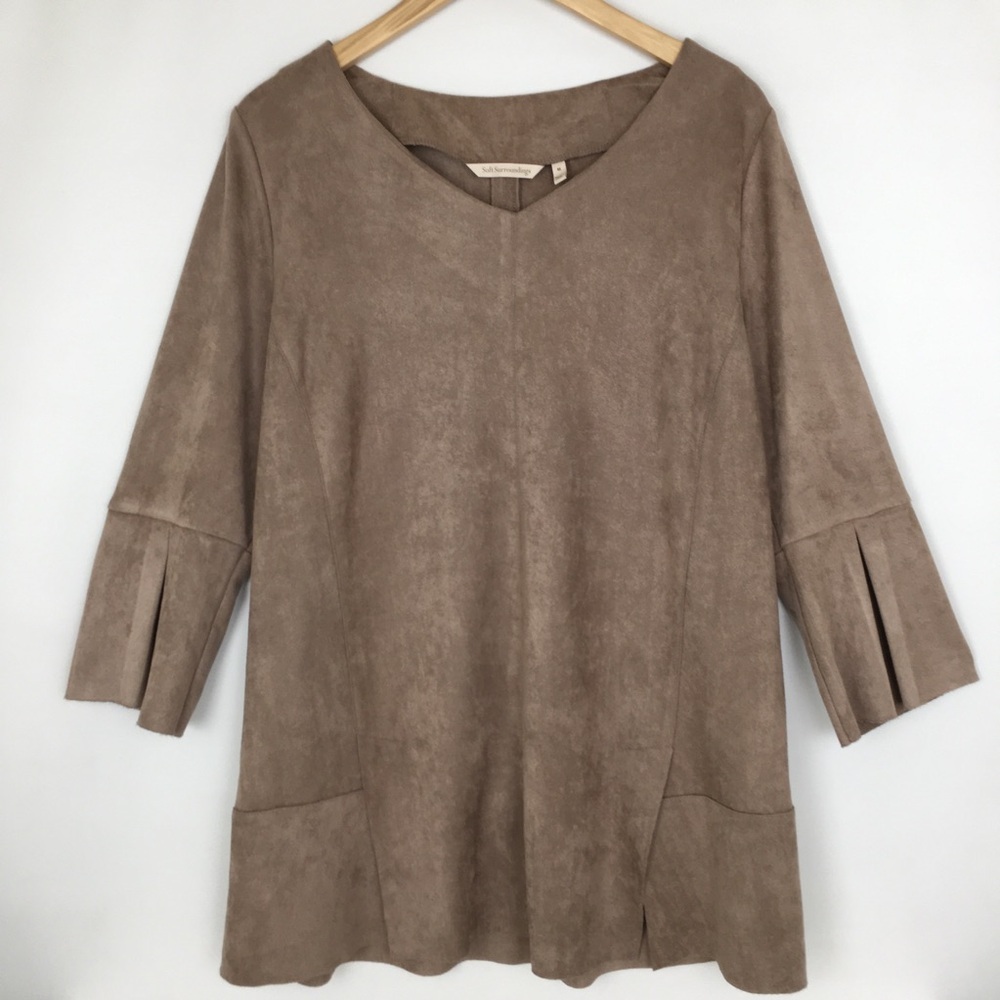 Soft Surroundings Izzy Faux Suede Tunic Top Tan Women’s Size M Bohemian